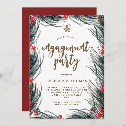 winter berries pine engagement party invitation