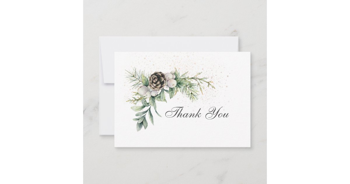 Winter Berries Pine Greenery Inspirational Wedding Thank You Card | Zazzle