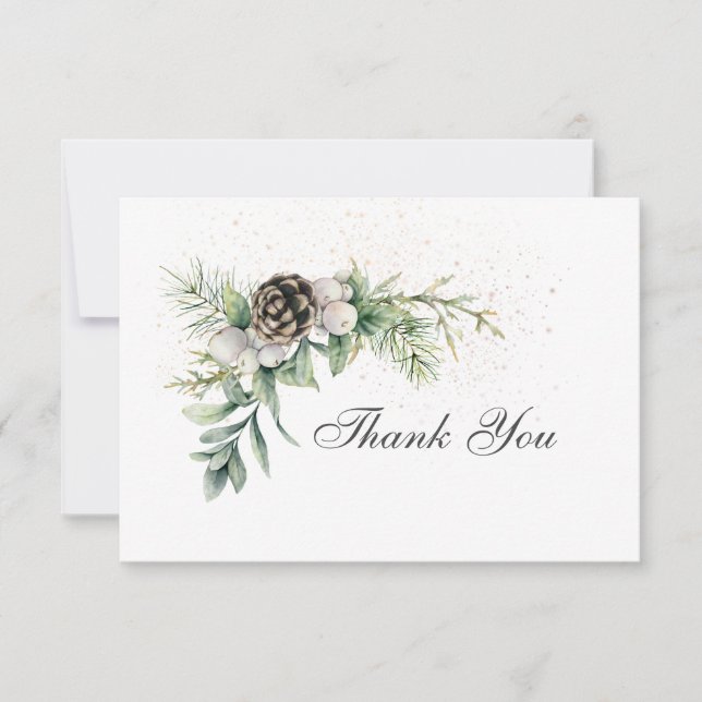 Winter Berries Pine Greenery Inspirational Wedding Thank You Card (Front)