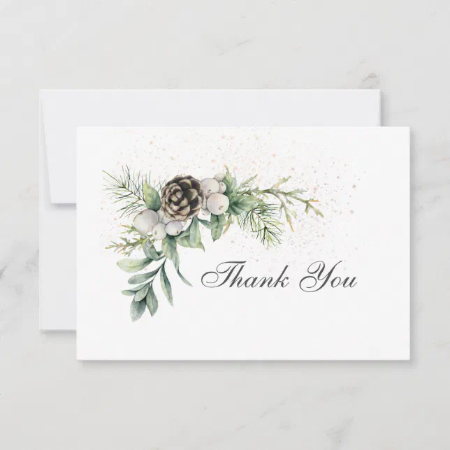 Winter Berries Pine Greenery Inspirational Wedding Thank You Card | Zazzle