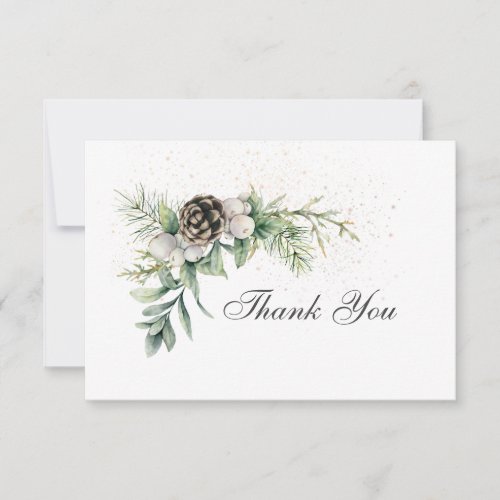 Winter Berries Pine Greenery Inspirational Wedding Thank You Card