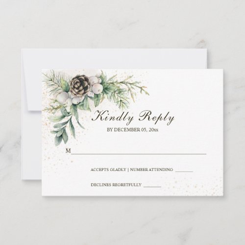 Winter Berries Pine Greenery Wedding RSVP Card