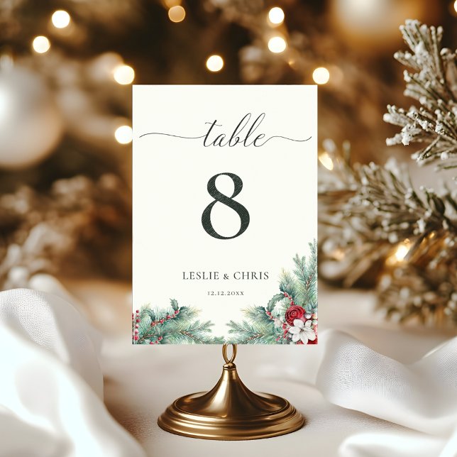 Winter Berries & Pine Greenery Wedding  Table Number (Creator Uploaded)