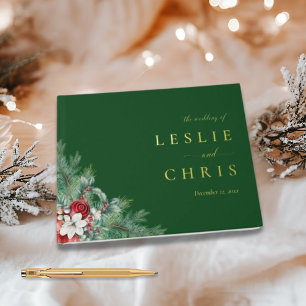 Winter Berries & Pine Watercolor Greenery Wedding  Foil Guest Book