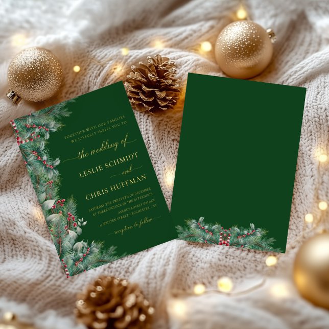 Winter Berries & Pine Watercolor Greenery Wedding  Foil Invitation (Creator Uploaded)