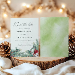 Winter Berries & Pine Watercolor Greenery Wedding Save The Date