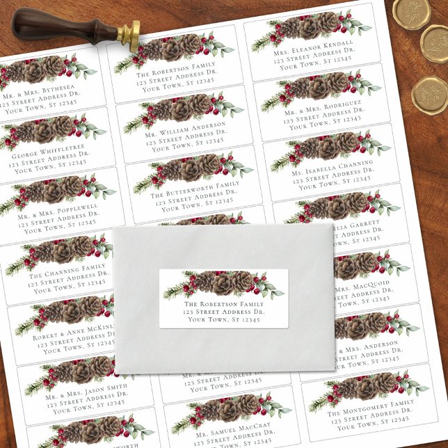 Winter Berries Pine Wedding Guest Address Labels (Creator Uploaded)