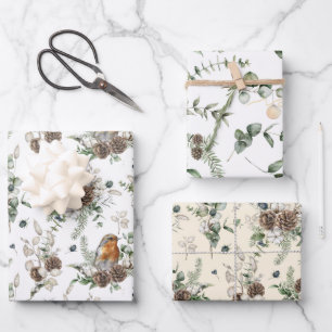 Winter Berries, Pinecones and Evergreen Assorted Wrapping Paper Sheets