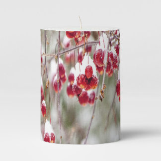 Winter Berries Red White Christmas Colors Snow Pillar Candle