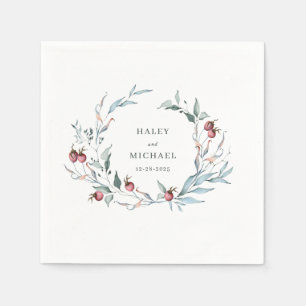 Winter Berries Rustic Botanical Wreath Wedding Napkins