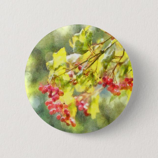 Winter Berries Watercolor Button (Front)