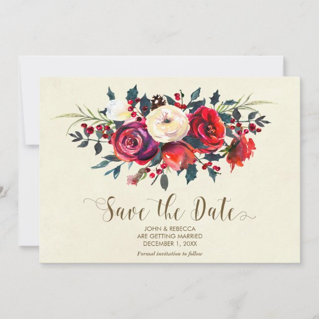 winter berries wedding save the date invitation (Front)