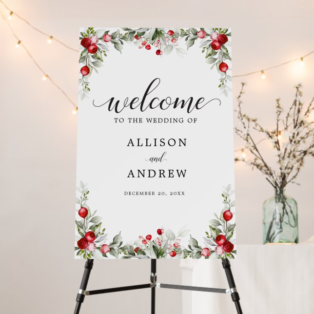 Winter Berries | Wedding Welcome Foam Board (In Situ (Stand))