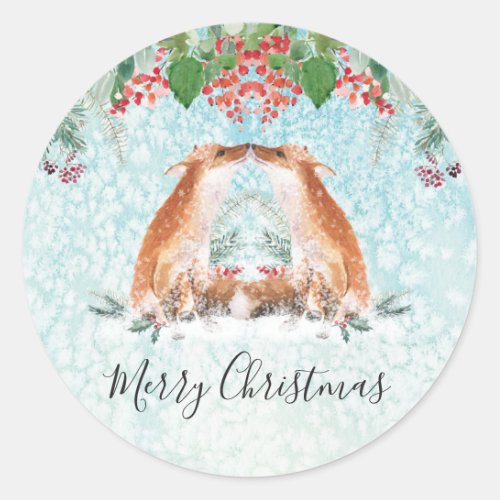 Winter Berries Woodland Fox Merry Christmas Classi Classic Round Sticker