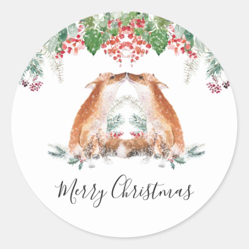 Winter Berries Woodland Fox Merry Christmas Classic Round Sticker