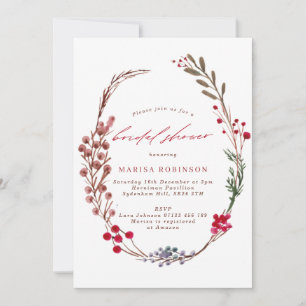 Winter Berries Wreath Bridal Shower Invitation