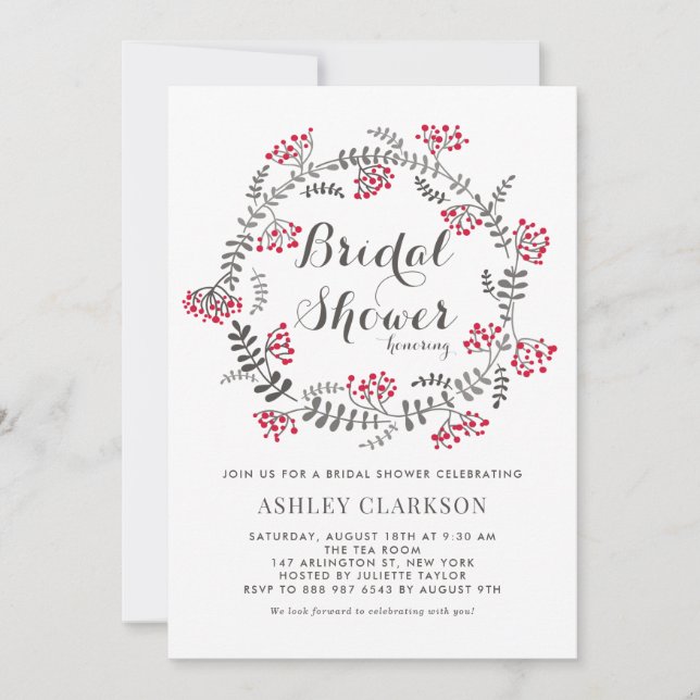 Winter Berries Wreath Bridal Shower Invitation (Front)