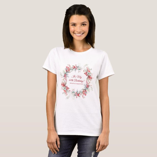 Winter Berry 60th Birthday Elegant Custom T-Shirt (Front Full)