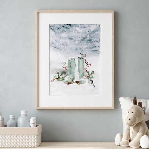 Winter Berry Birds and Snow Poster