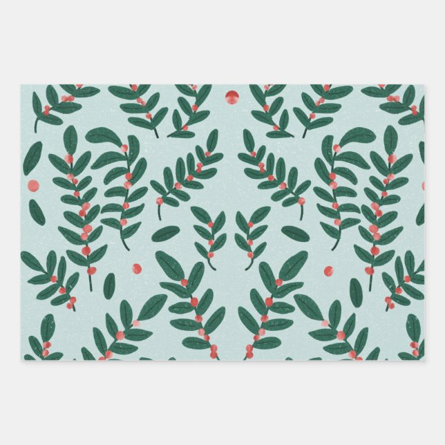 Winter berry-Blue Wrapping Paper Sheets (Front)