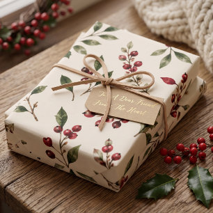 Winter Berry Botanical Evergreen Wrapping Paper