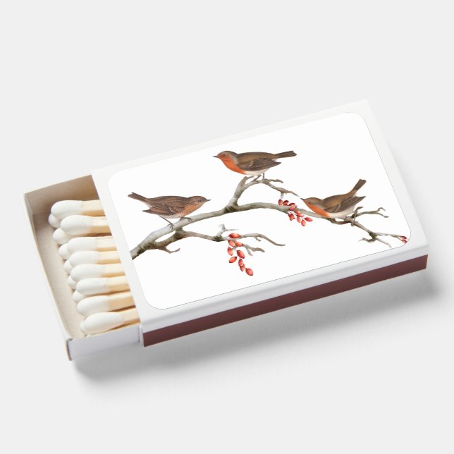 Winter Berry Branch with Birds Decorative  Matchboxes (Front Open)