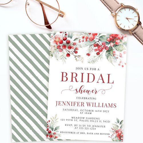 Winter berry Christmas bridal shower Invitation