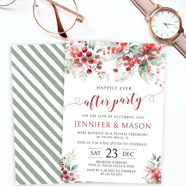 Winter berry Christmas happily ever after wedding Invitation (Creator Uploaded)