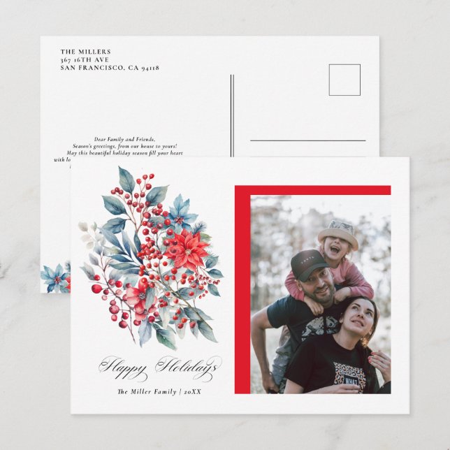 Winter Berry Christmas Holiday Photo Postcards (Front/Back)