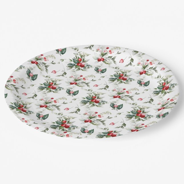 Winter Berry Christmas  Paper Plates (Angled)