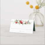 Winter Berry | Christmas Wedding Place Card<br><div class="desc">This delicate watercolor greenery border has traditional Christmas colors,  forest green,  olive green and cranberry red on bright white. Below the berry branch is a line to write in a name and table number.</div>
