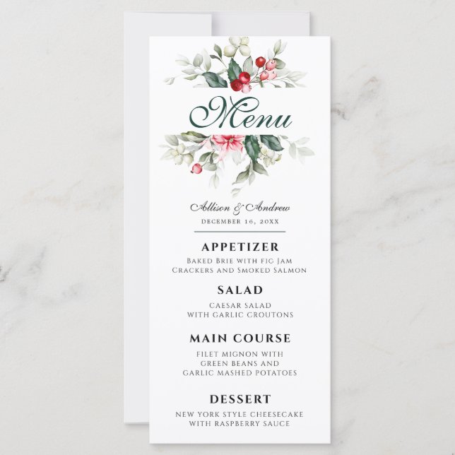 Winter Berry Editable Dinner Menu (Front)