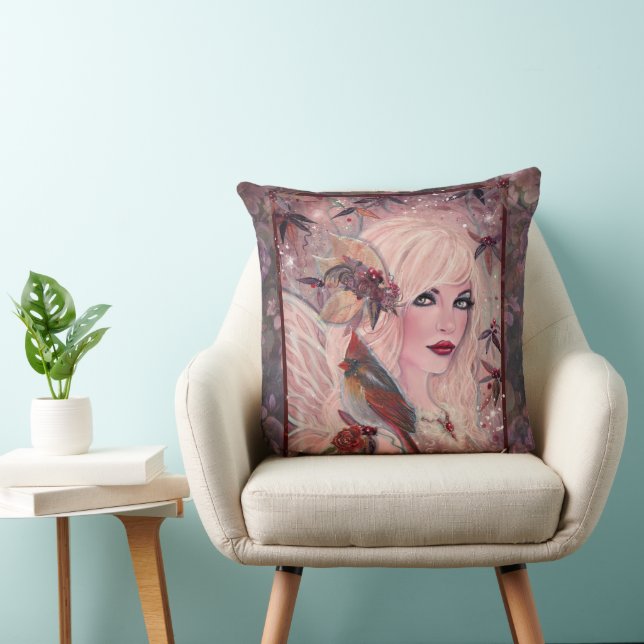 Winter Berry fairy Throw Pillow (Chair)