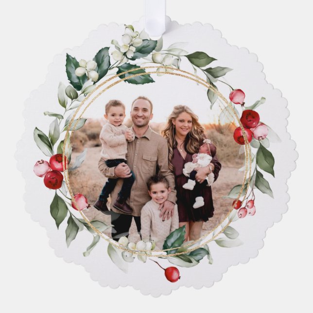 Winter Berry Family Photo  Ornament Card (Front)