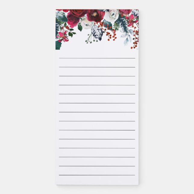 Winter Berry Floral Greenery Magnetic Notepad (Front)