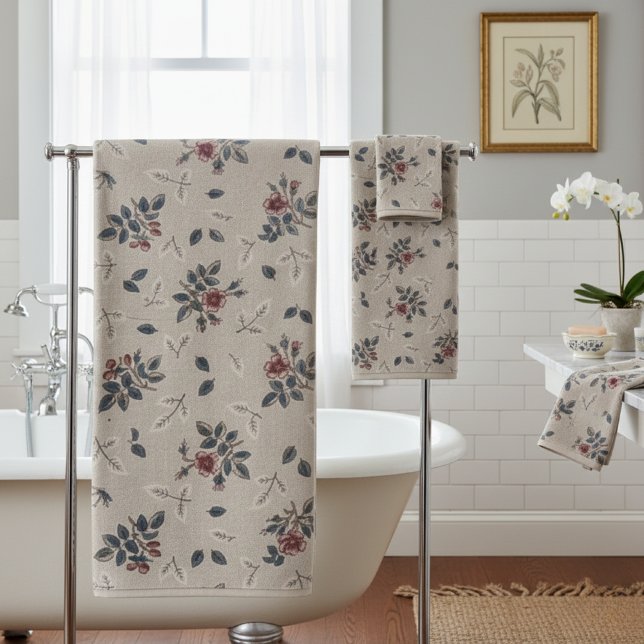 Winter Berry Floral Linen-Style Bath Towel Set (Creator Uploaded)
