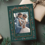Winter Berry Frame Married & Merry Photo Green Holiday Card<br><div class="desc">This elegant photo holiday card features a watercolor red winterberry frame with a charming ribbon bow and stylish typography. Send Christmas cheer to  family and friends.</div>