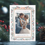Winter Berry Frame Married & Merry Photo Holiday Card<br><div class="desc">This elegant photo holiday card features a watercolor red winterberry frame with a charming ribbon bow and stylish typography. Send Christmas cheer to  family and friends.</div>