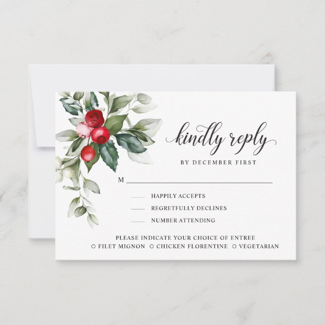 Winter Berry | Kindly Reply | Meal Options  RSVP Card (Front)