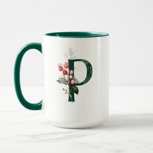 Winter Berry P Monogram Mug