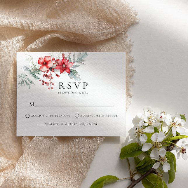 Winter Berry Poinsettia RSVP Enclosure Card (Creator Uploaded)