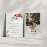 Winter Berry Poinsettia Save The Date Card<br><div class="desc">Simple & elegant winter berry and Christmas greenery bouquet wedding photo save the date card.</div>