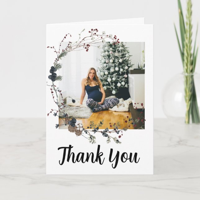 Winter Berry Rustic Boho wildflowers 2 photo Thank You Card (Front)