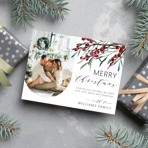 Winter Berry Script Christmas One Photo Arch Holiday Postcard