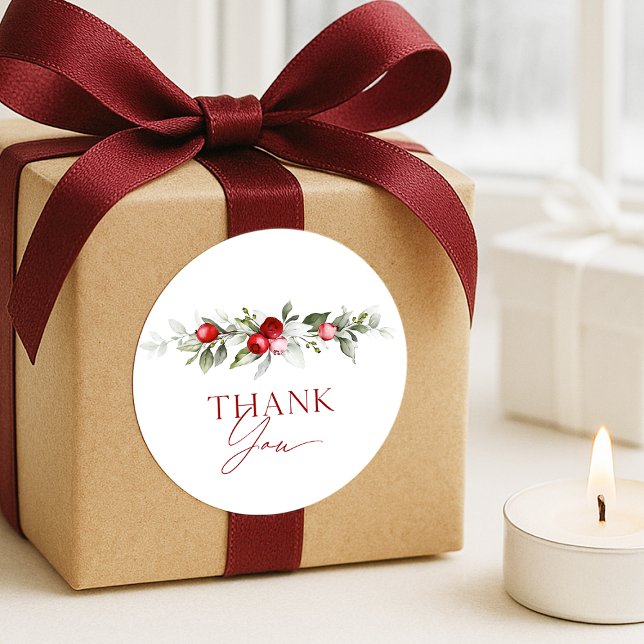 Winter Berry Thank You Classic Round Sticker (Creator Uploaded)