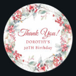 Winter Berry Wreath 30th Birthday Thank You Favor Classic Round Sticker<br><div class="desc">A beautiful and elegant thank you favor sticker designed especially for an 30th birthday party. It features a watercolor wreath of red berries nestled in sage green foliage. Thank you is written in a timeless and classic script. Two lines below let you customize your thanks. This item is part of...</div>