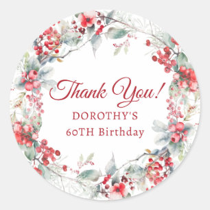 Winter Berry Wreath 60th Birthday Thank You Favor Classic Round Sticker