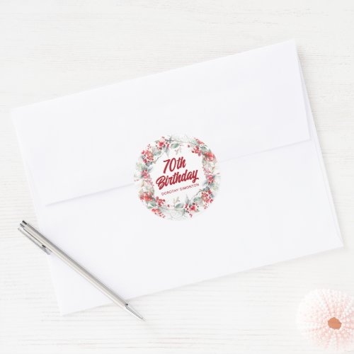 Winter Berry Wreath 70th Birthday Envelope Seal