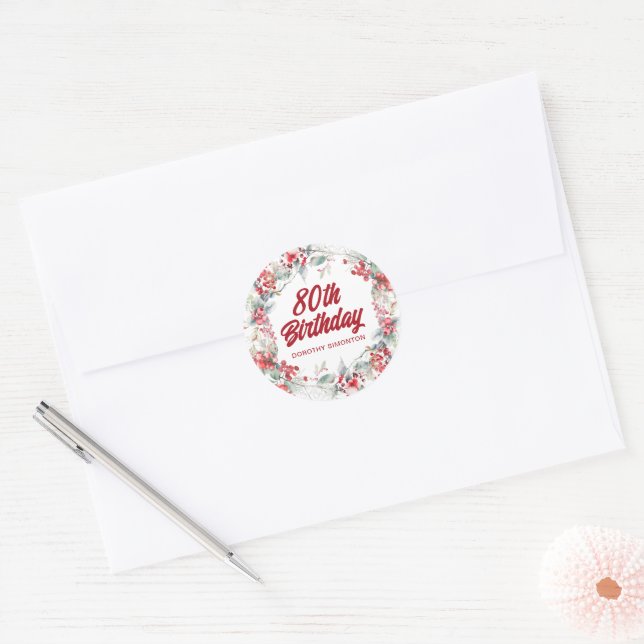 Winter Berry Wreath 80th Birthday Envelope Seal (Envelope)