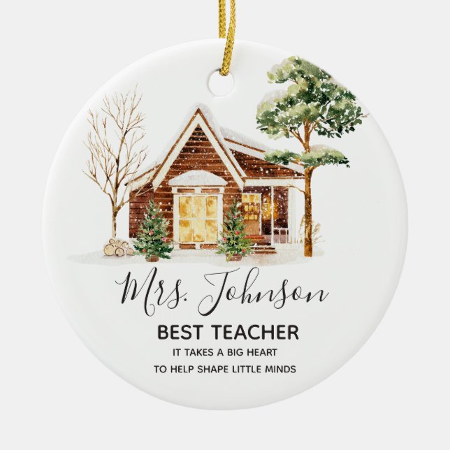 Winter Best Teacher Christmas Tree Ceramic Ornament (Front)
